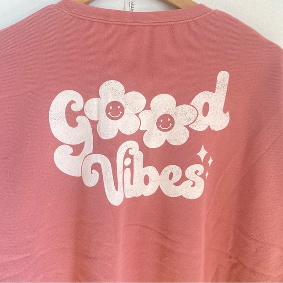 Bella + Canvas Fleece Collection GOOD VIBES Crewneck Sweatshirt Sweater - Picture 3 of 6